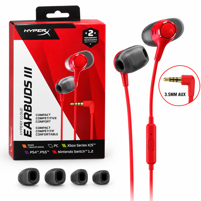 HyperX Cloud Earbuds III 3.5mm Gaming Earbuds – Red | Brand New Sealed
