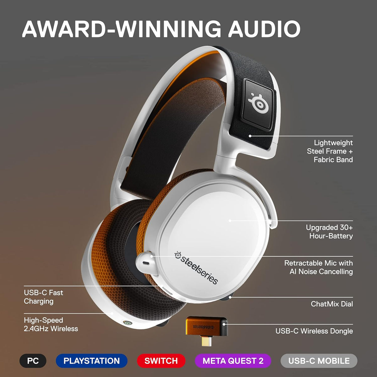 SteelSeries Arctis 7+ Wireless Gaming Headset - White