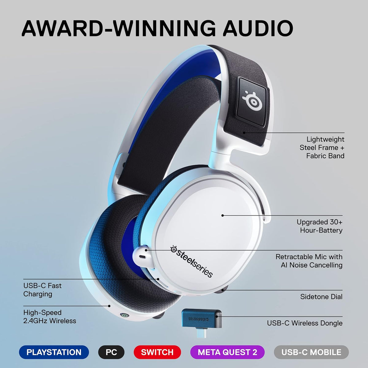 SteelSeries Arctis 7P+ Wireless Gaming Headset (PlayStation) - White