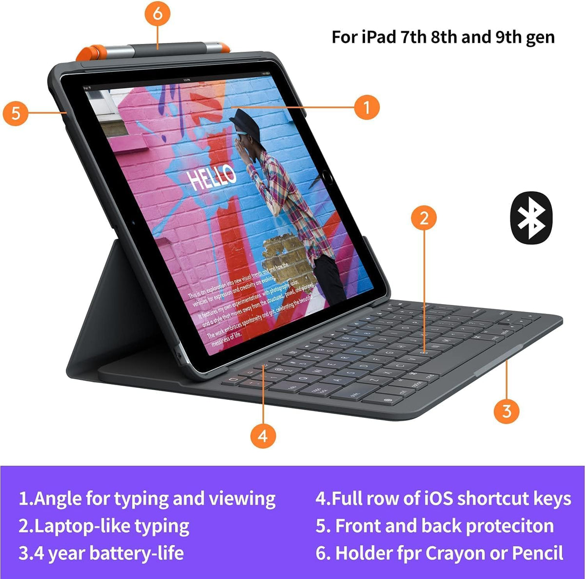 Logitech Slim Folio Keyboard Case for iPad (7th, 8th & 9th Generation)