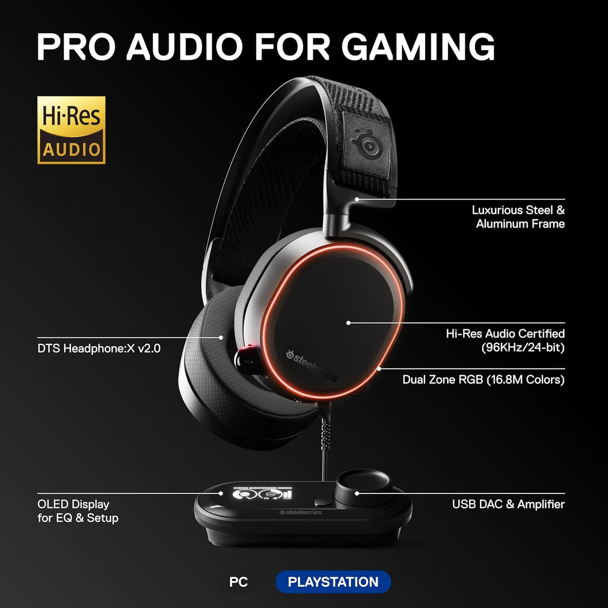 SteelSeries Arctis Pro Wired Gaming headset + GameDAC (Black)