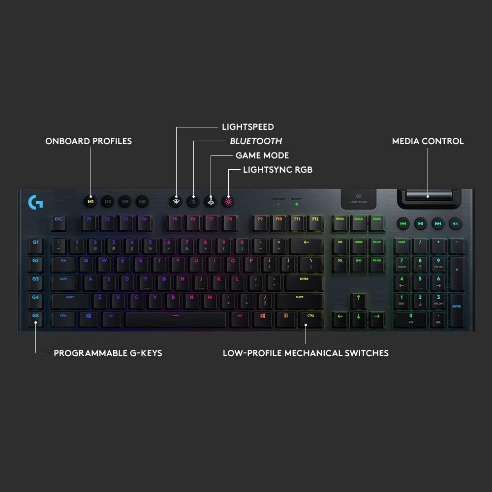 Logitech G915 Wireless RGB Mechanical Gaming Keyboard - Red Switch