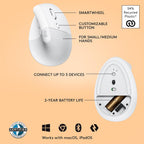 Logitech Lift Wireless Vertical Ergonomic Mouse - White