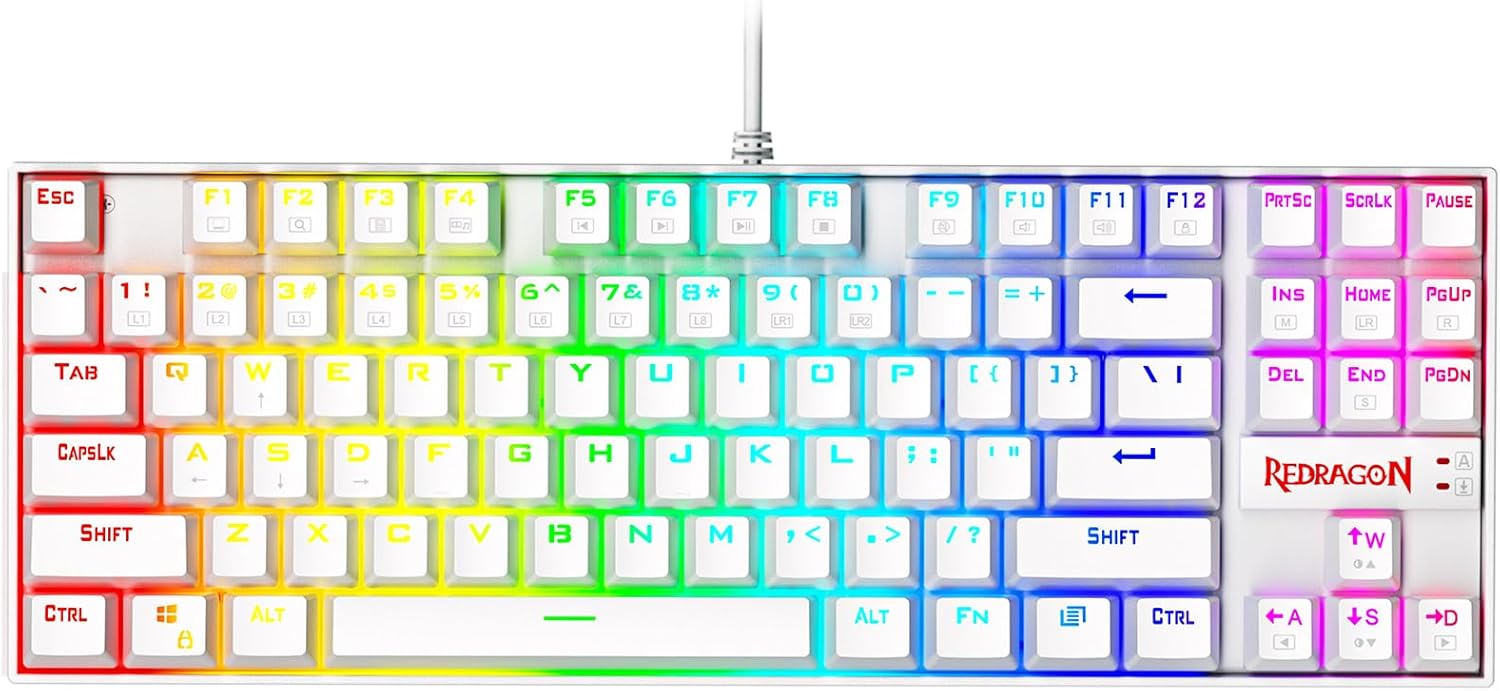 Redragon Kumara TKL Mechanical Gaming Keyboard (Red Switch)- White