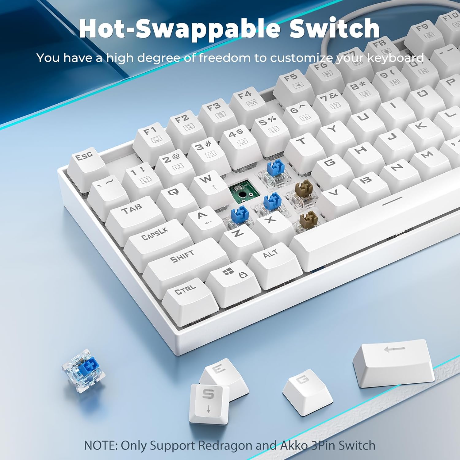 Redragon Kumara TKL Mechanical Gaming Keyboard (Red Switch)- White