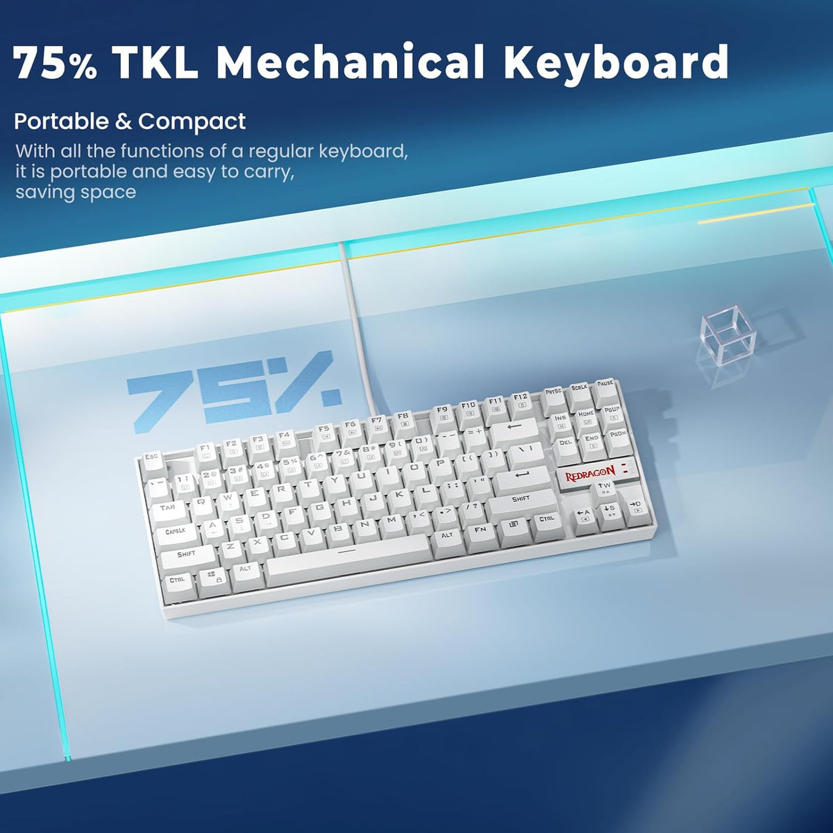 Redragon Kumara TKL Mechanical Gaming Keyboard (Red Switch)- White