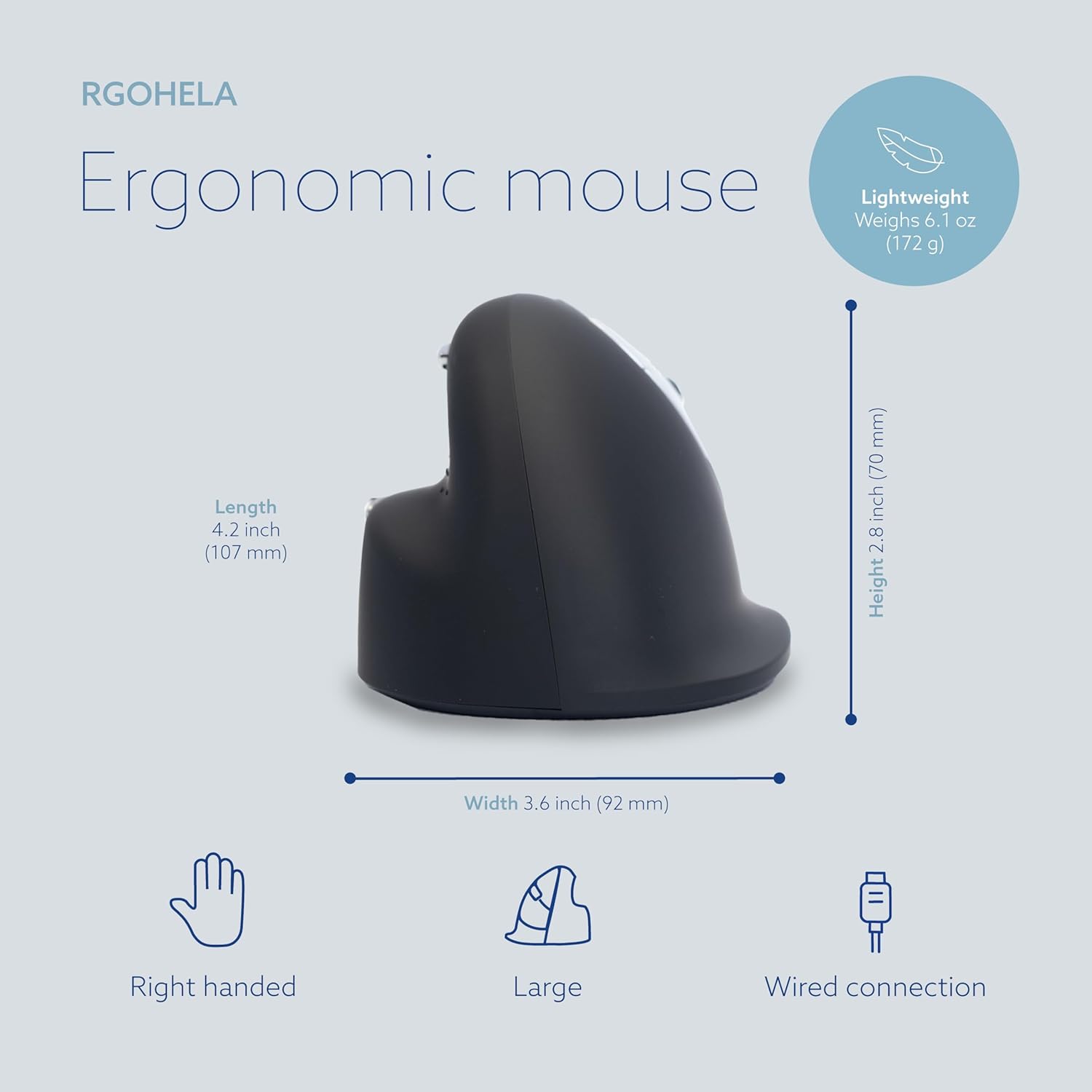 R-Go Tools HE Large Right Wireless Ergonomic Mouse