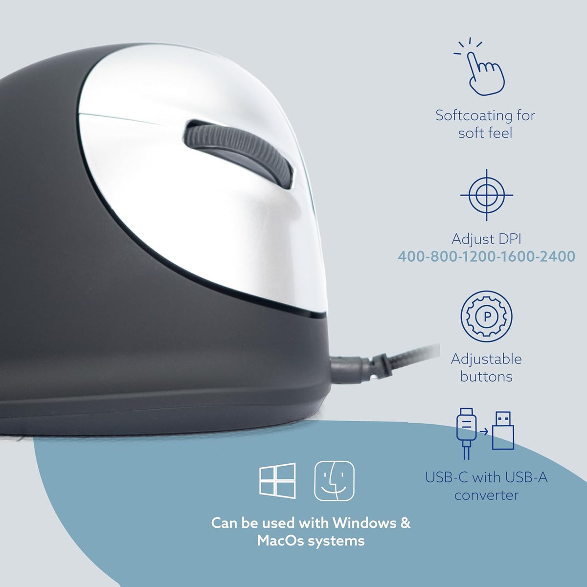 R-Go Tools HE Large Right Wireless Ergonomic Mouse