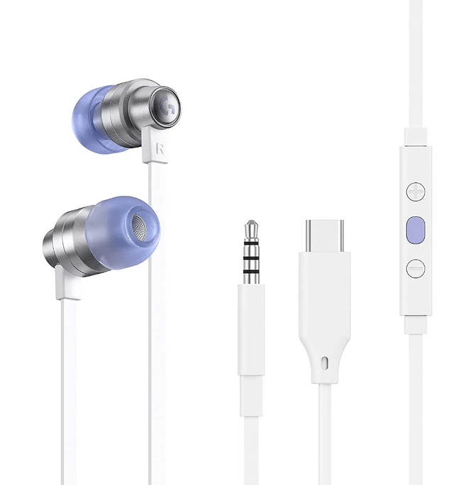 Logitech G333 In-Ear Gaming Earphones with Dual Drivers - White/Silver
